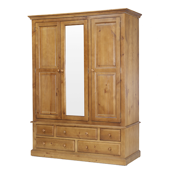 Country Pine Triple Wardrobe with Drawers Lifestyle Furniture UK