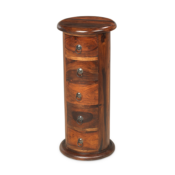 Jali Sheesham 5 Drawer Slim Drum Chest of Drawers Lifestyle Furniture UK