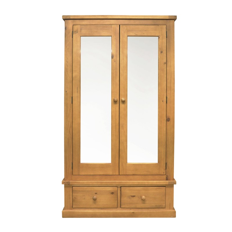 Chunky Pine Double Wardrobe with Mirrors