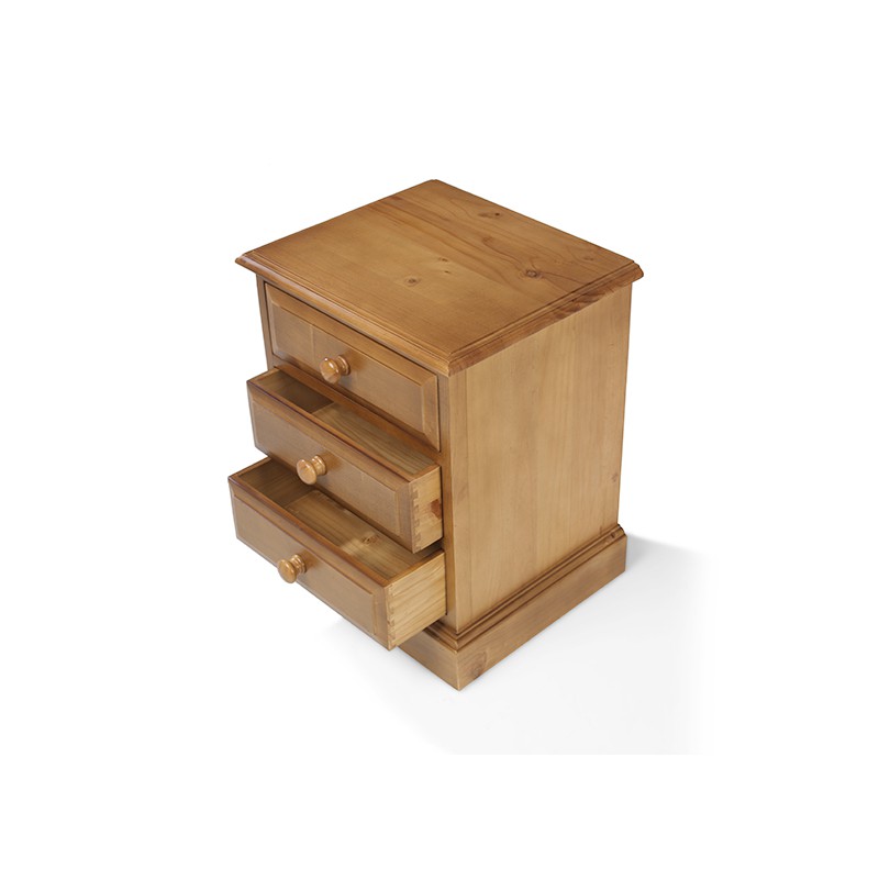 Country Pine 3 Drawer Bedside Cabinet