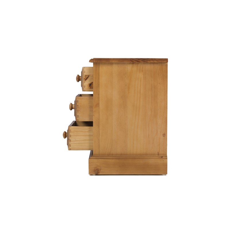 Country Pine 3 Drawer Bedside Cabinet