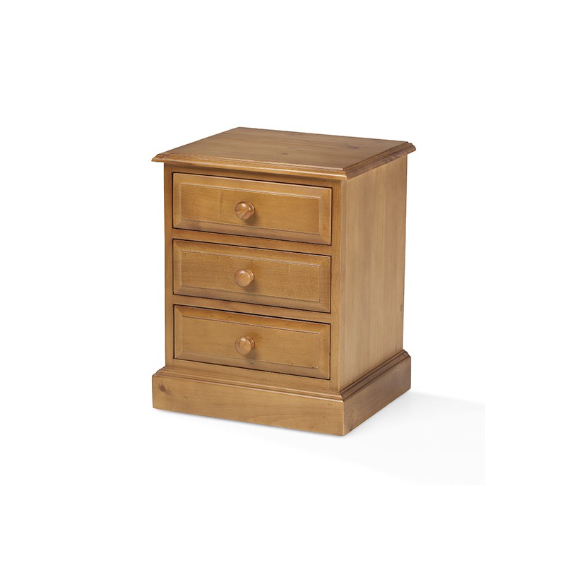 Country Pine 3 Drawer Bedside Cabinet