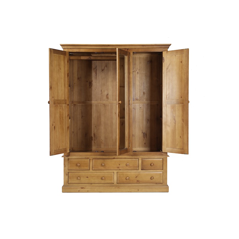 Country Pine Triple Wardrobe with Drawers