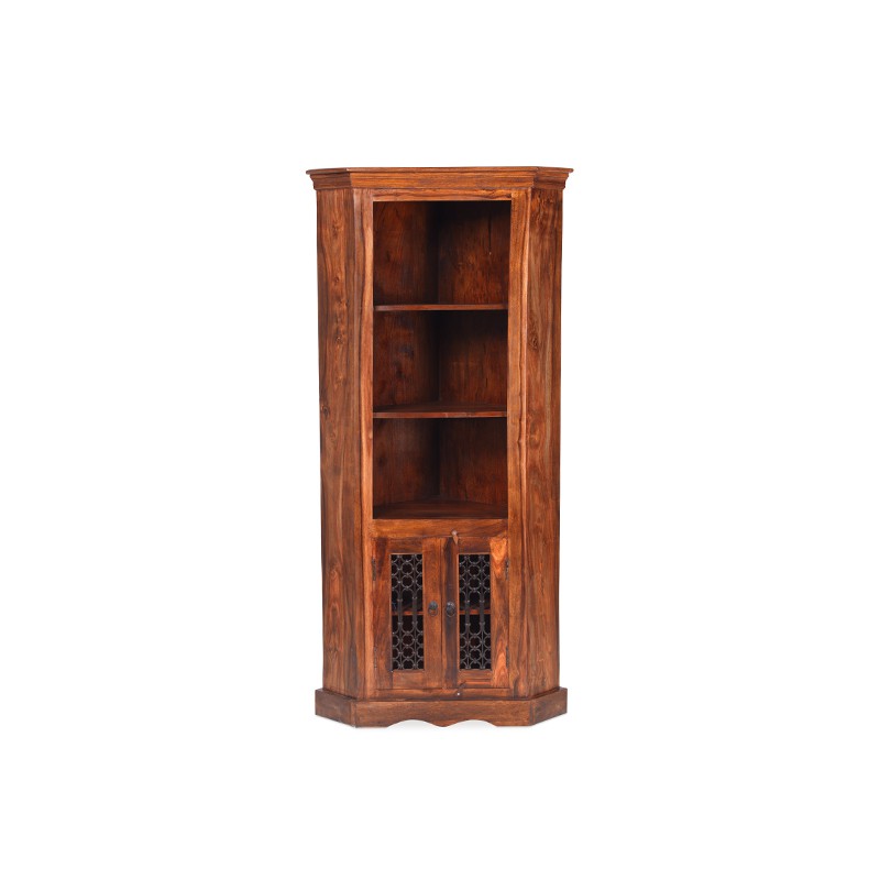 Jali Sheesham Corner Display Cabinet