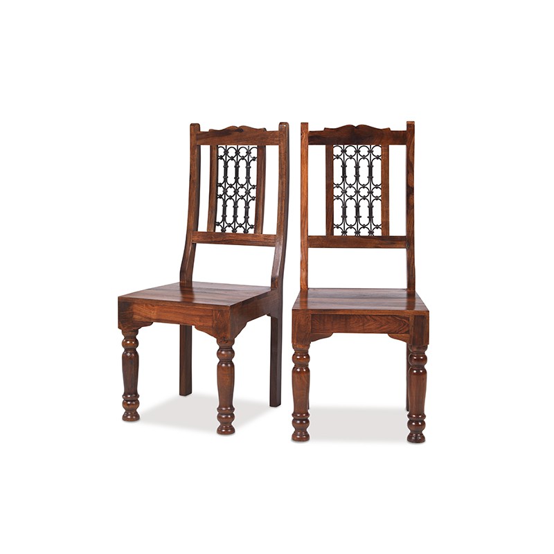 Jali Sheesham Low Back Ironwork Dining Chairs