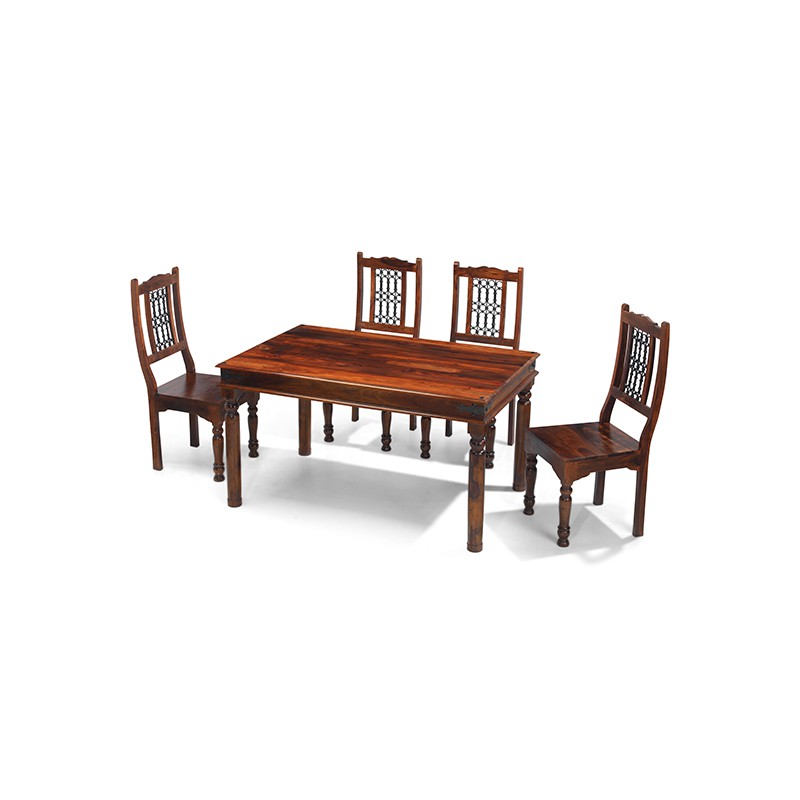 Jali Sheesham 120 cm Thakat Dining Table and 4 Chairs