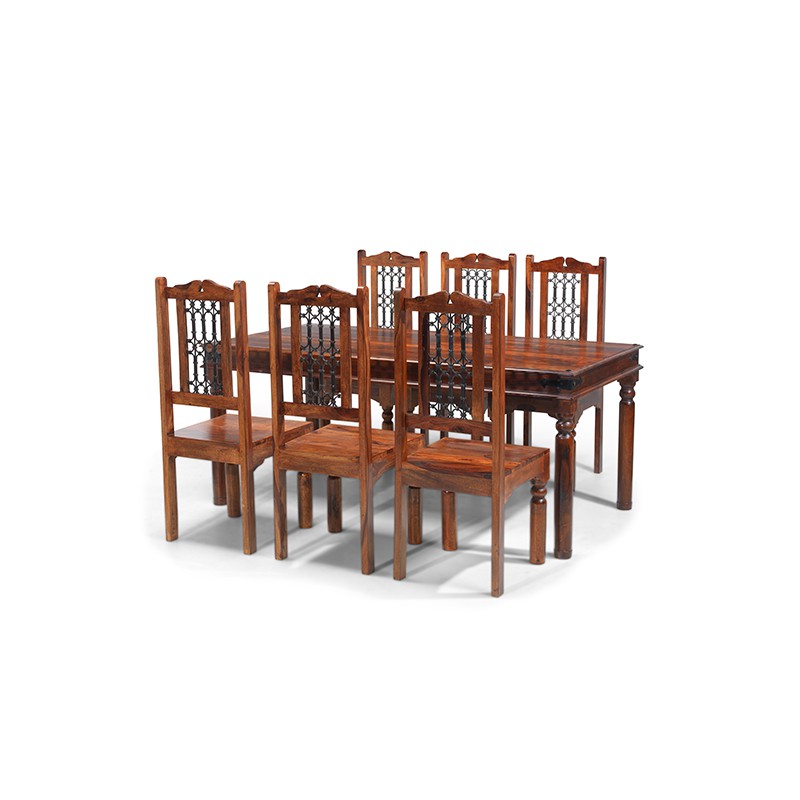 Jali Sheesham 180 cm Thakat Dining Table and 6 Chairs