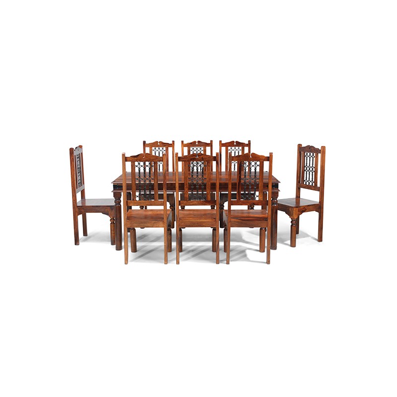 Jali Sheesham 180 cm Thakat Dining Table and 8 Chairs
