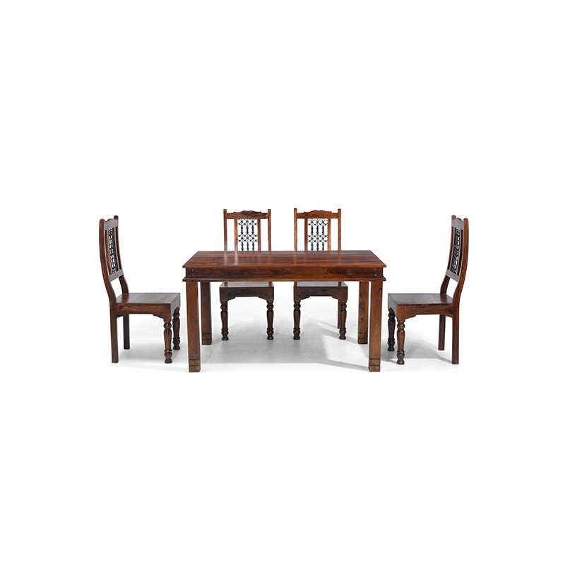 Jali Sheesham 140 cm Chunky Dining Table and 4 Chairs