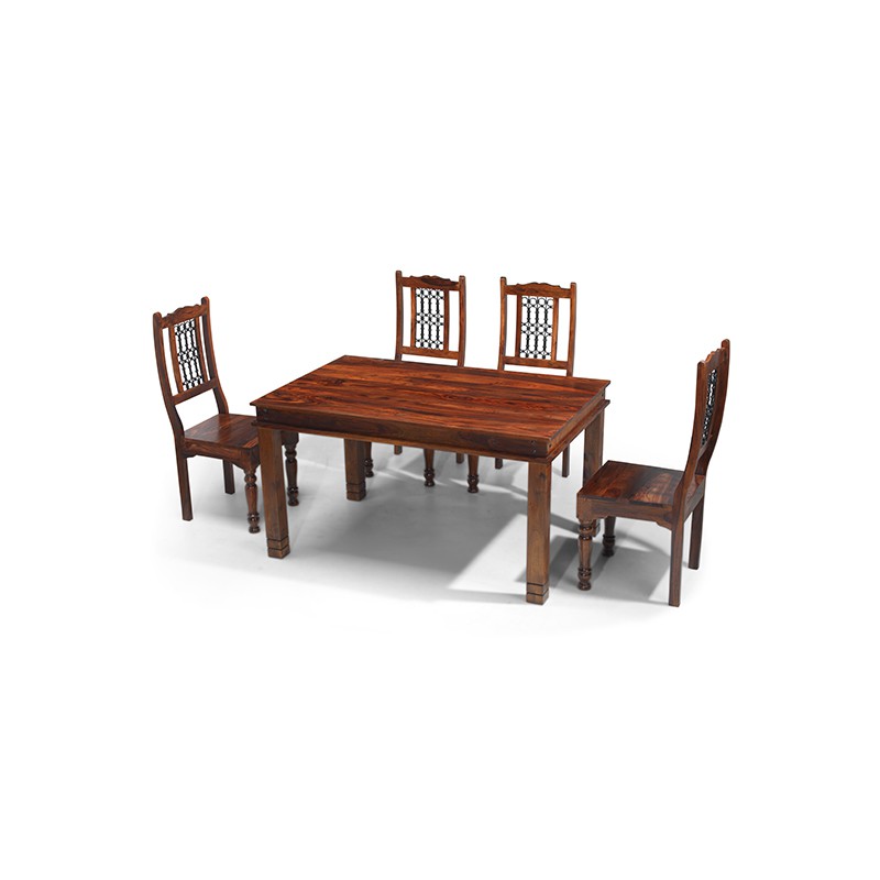Jali Sheesham 160 cm Chunky Dining Table and 4 Chairs