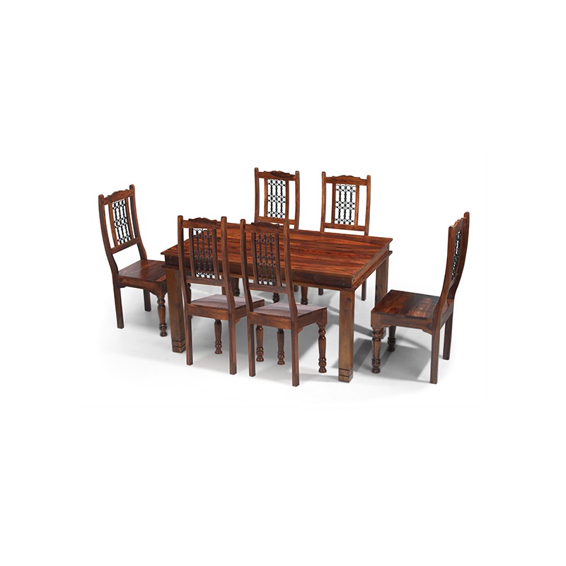 Jali Sheesham 180 cm Chunky Dining Table and 6 Chairs