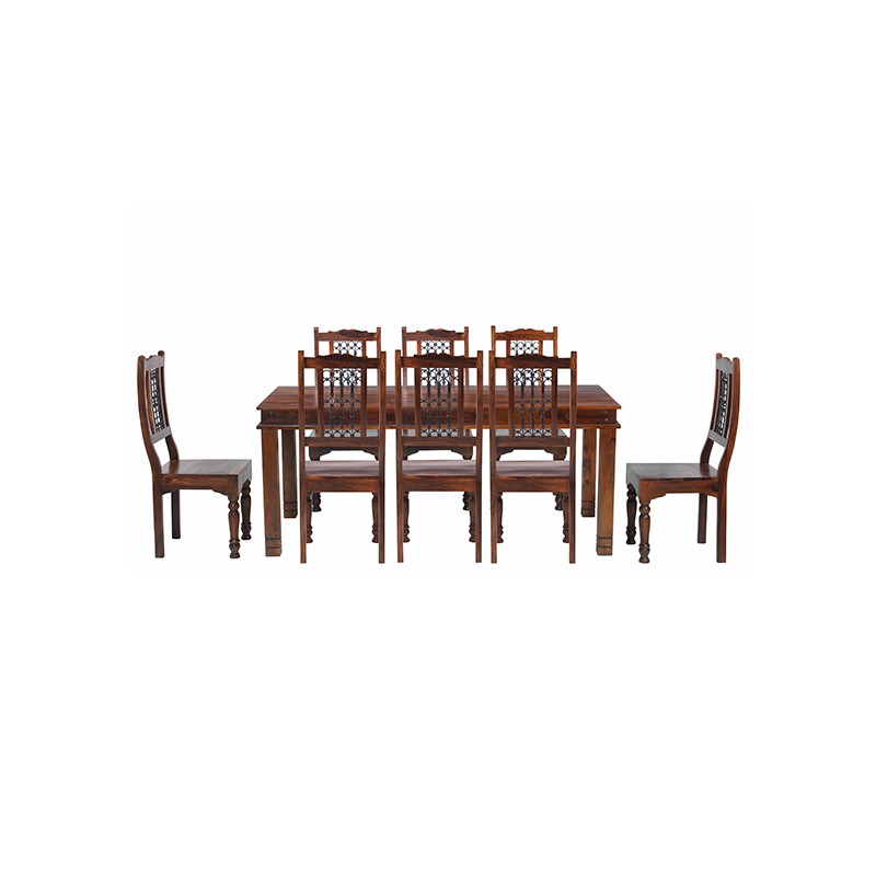 Jali Sheesham 200 cm Chunky Dining Table and 8 Chairs