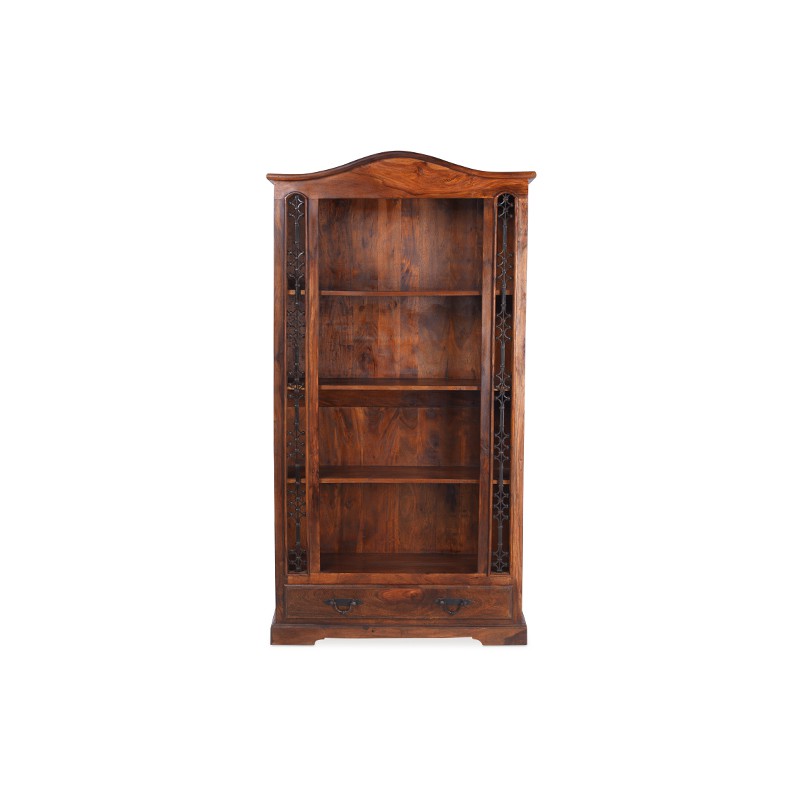 Jali Sheesham Tall Bookcase with Drawer