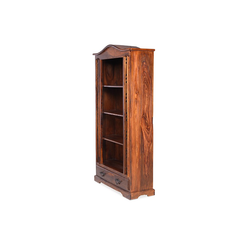 Jali Sheesham Tall Bookcase with Drawer