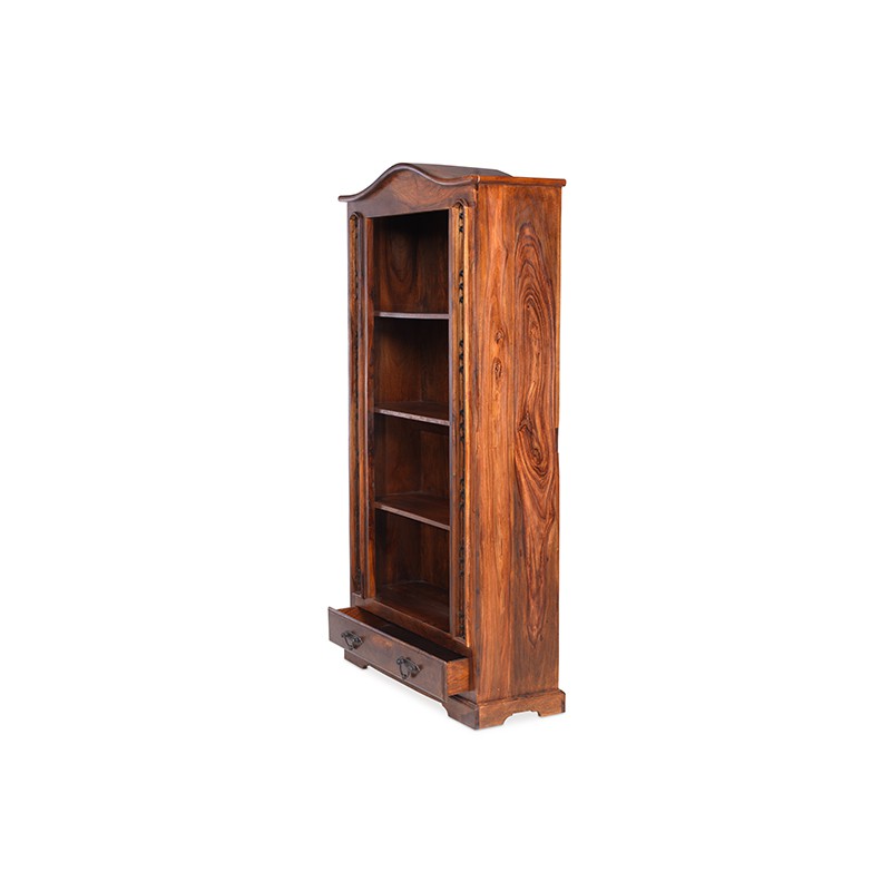 Jali Sheesham Tall Bookcase with Drawer