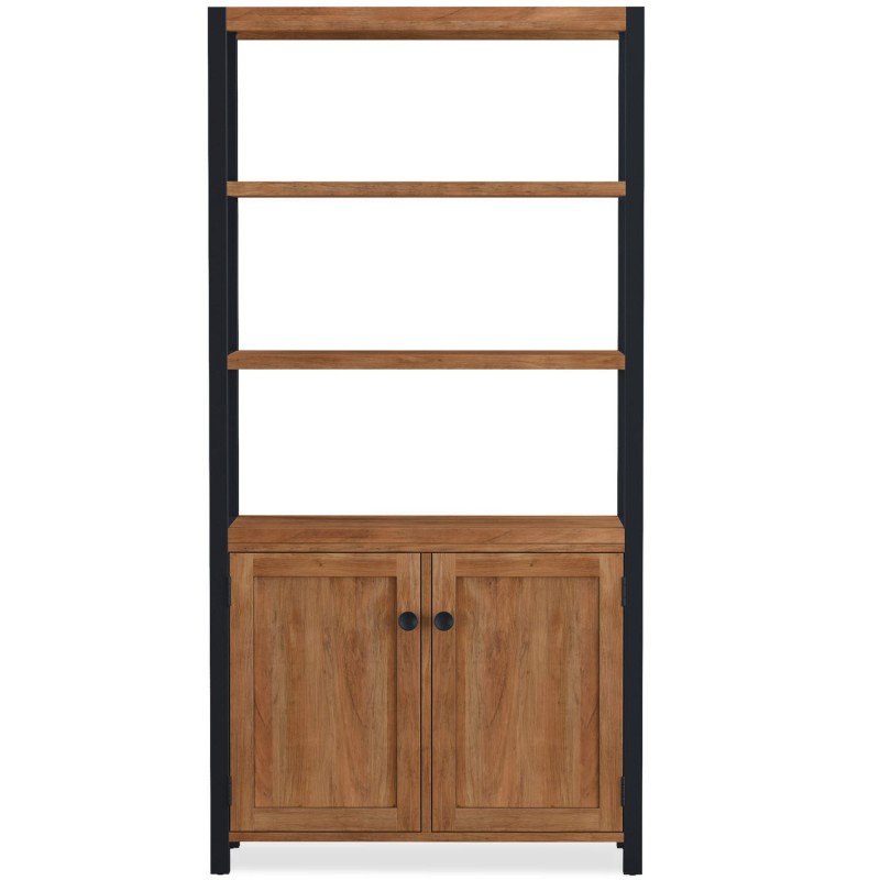 Industrial Acacia Tall Bookcase With Doors