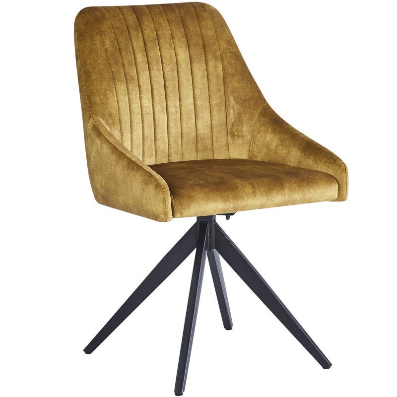 HUGO S Velvet Mustard Dining Chair With Swivel Black Legs