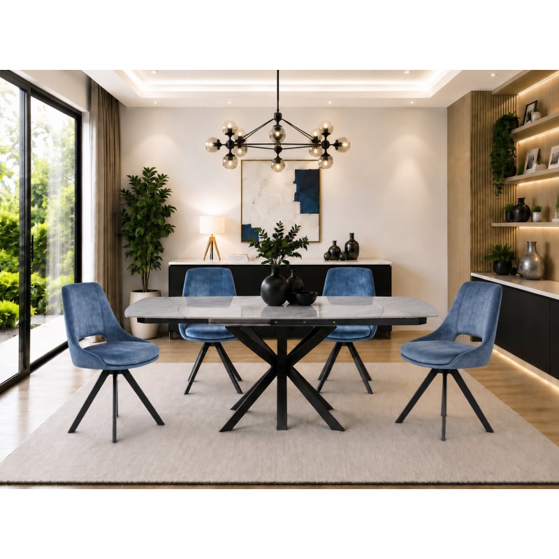 THEO Ceramic Pearla Grey Gloss Extending Dining Table (120/180cm)