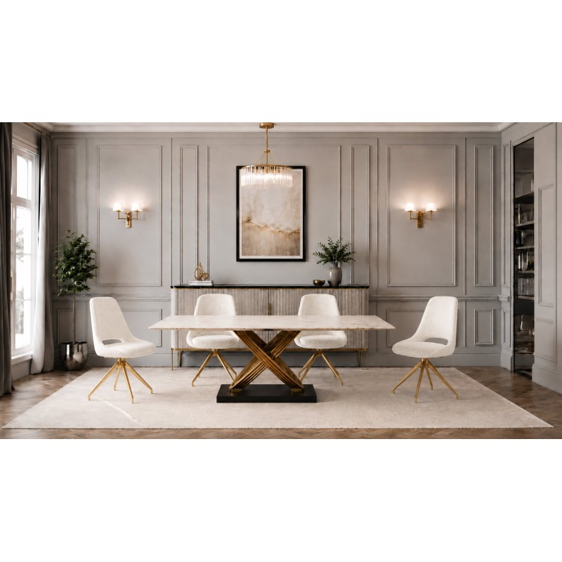 MATTEO Ceramic Pierre Dawn 180 cm Fixed Gloss Dining Table