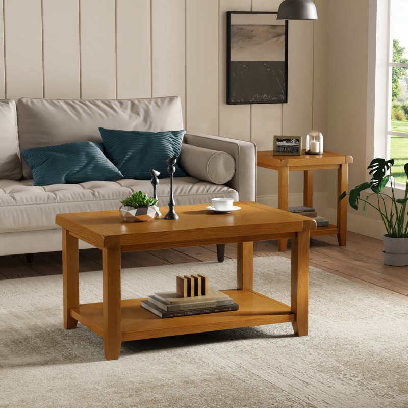 Barton Oak Living & Dining Coffee Table With Shelf