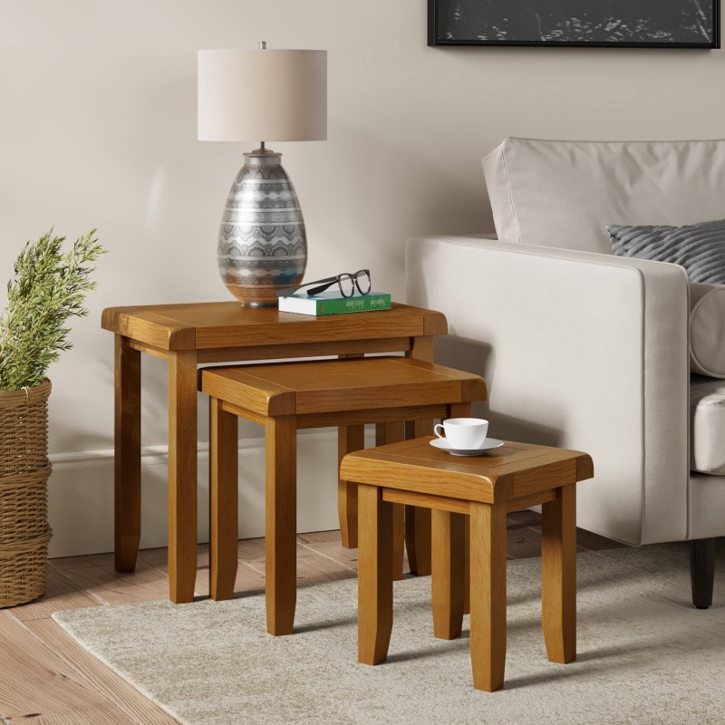 Barton Oak Living & Dining Nest Of 3 Tables
