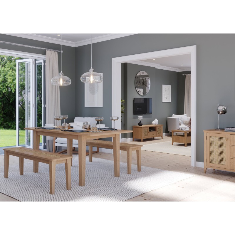 Elegans Natural Oak Extending Dining Table With 2 Chairs and 1 Bench