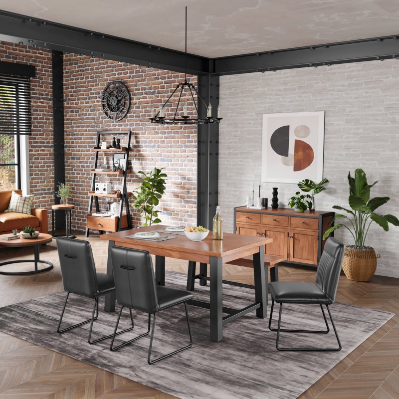 Industrial Acacia Dining Table and 4 Chairs