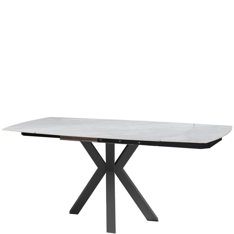 THEO Ceramic Pearla Grey Gloss Extending Dining Table Set With 4 Chairs (120/180cm)