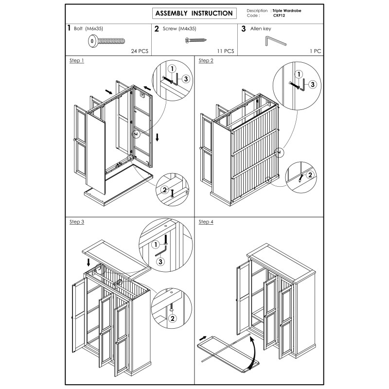 Chunky Pine Triple Wardrobe