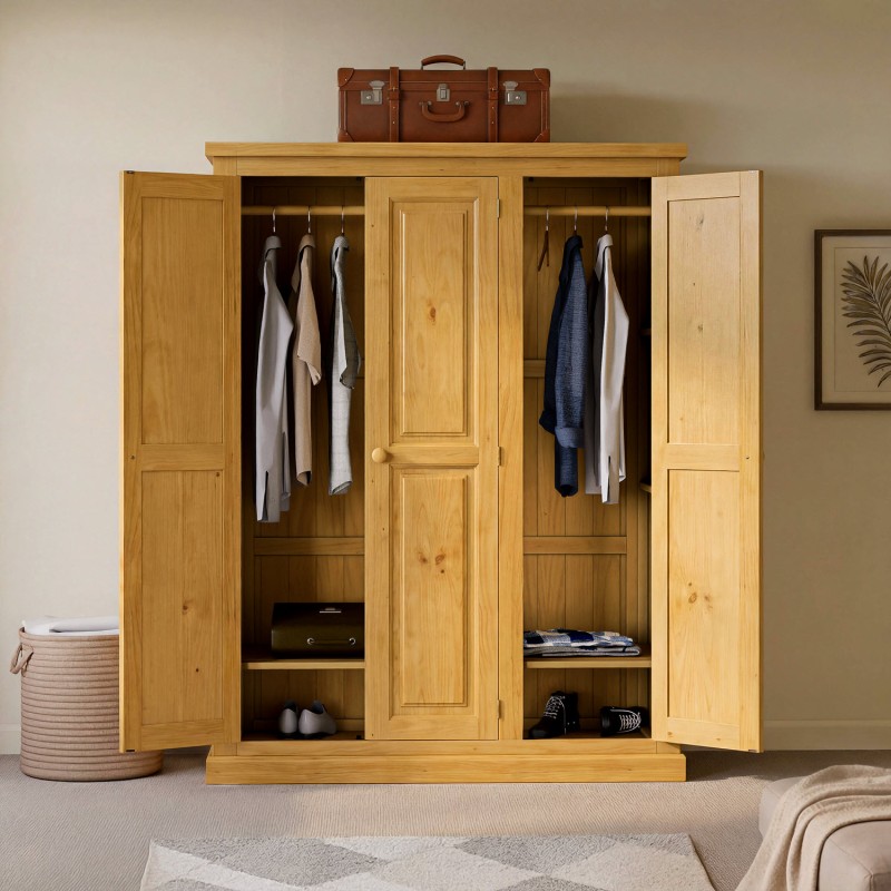 Chunky Pine Triple Wardrobe