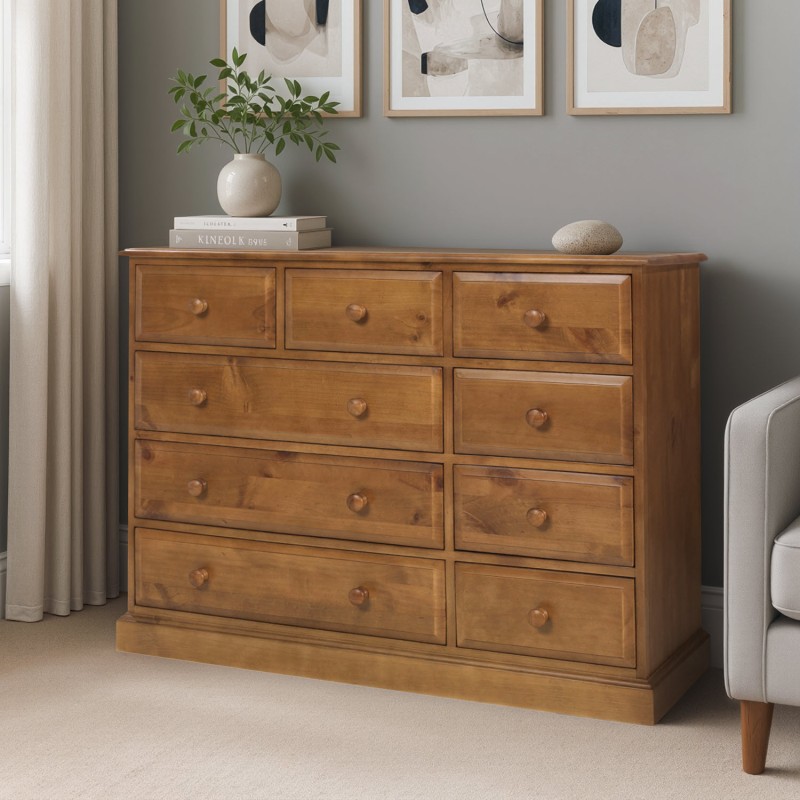 Country Pine 9 Drawer Chest of Drawers