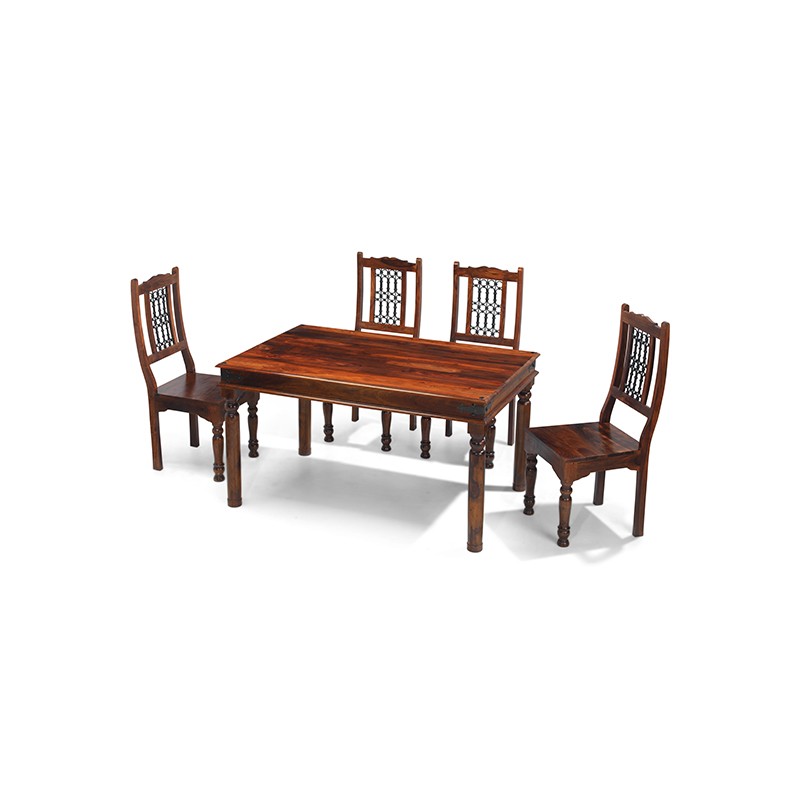 Jali Sheesham 120 cm Thakat Dining Table and 4 Chairs