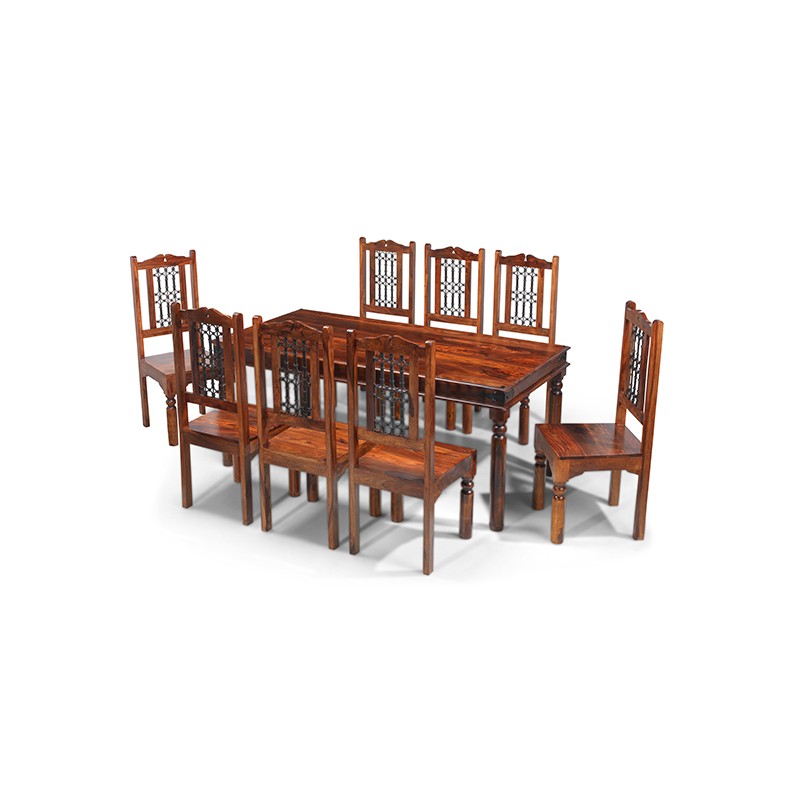 Jali Sheesham 180 cm Thakat Dining Table and 8 Chairs