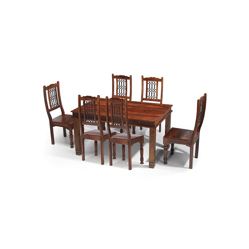 Jali Sheesham 160 cm Chunky Dining Table and 6 Chairs