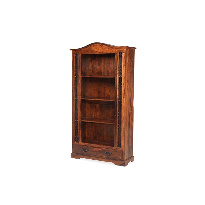Jali Sheesham Tall Bookcase with Drawer