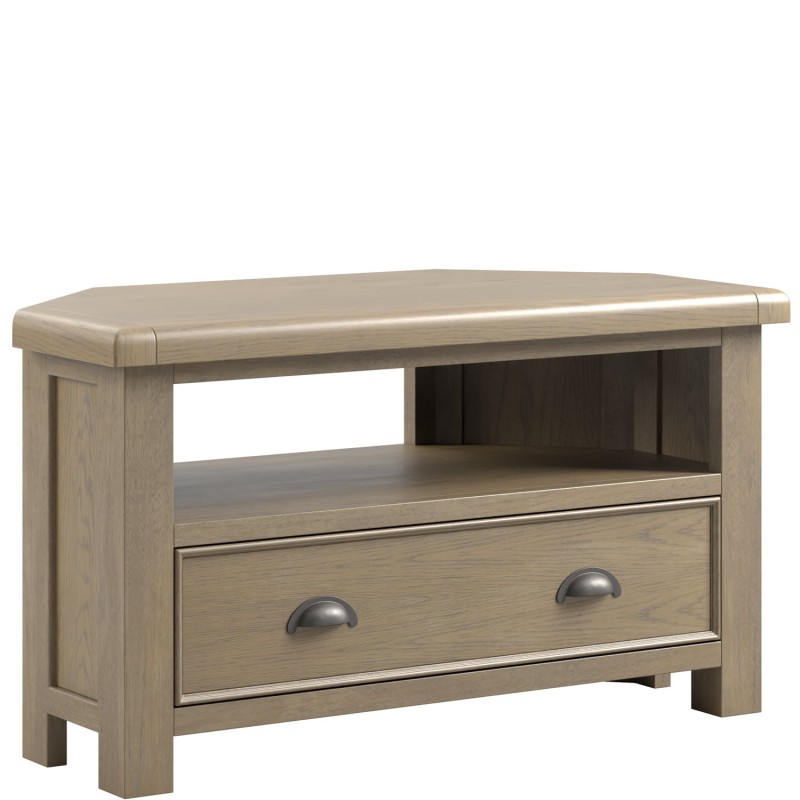 Stoneford Oak Corner TV Unit With Drawer