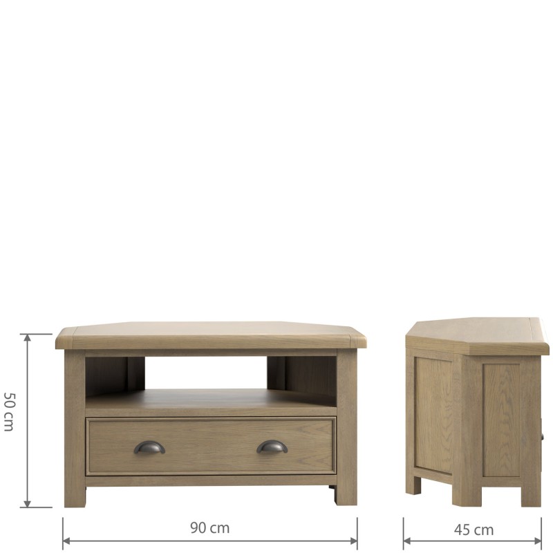 Stoneford Oak Corner TV Unit With Drawer