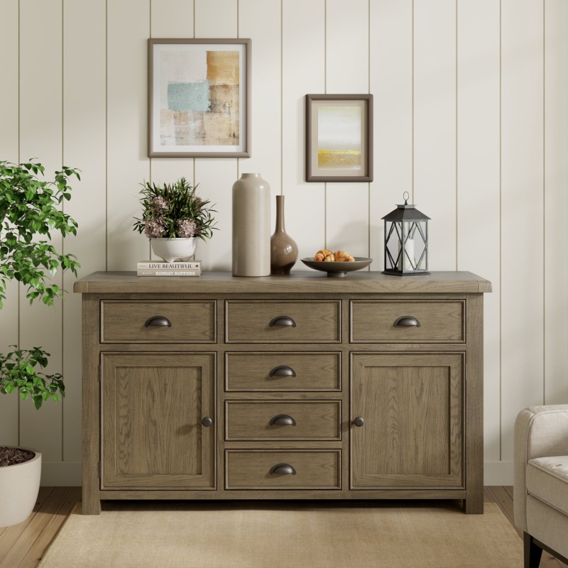 Stoneford Oak Large 2 Door, 6 Drawer Sideboard