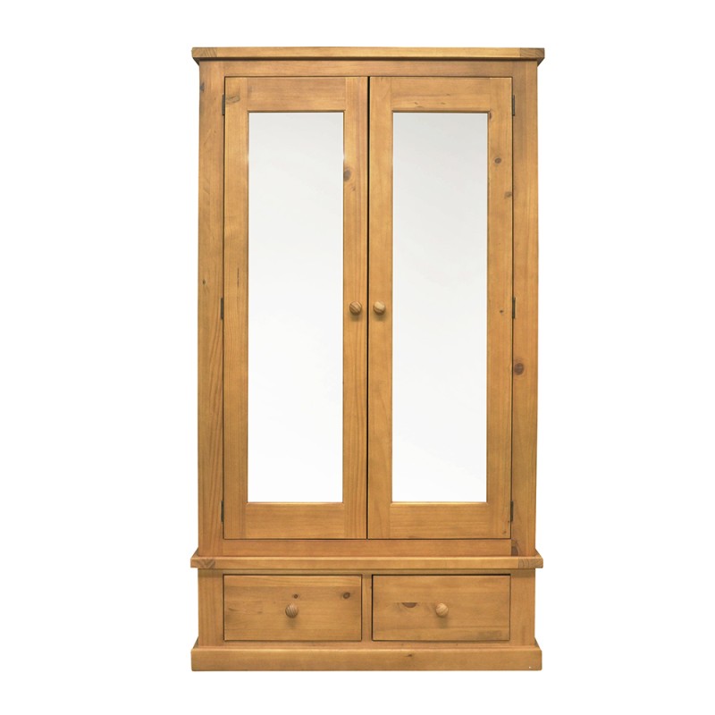 Chunky Pine Double Wardrobe with Mirrors