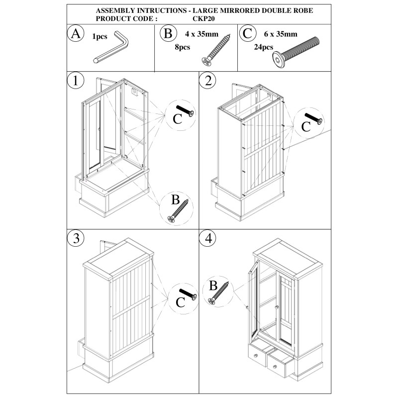 Chunky Pine Double Wardrobe with Mirrors