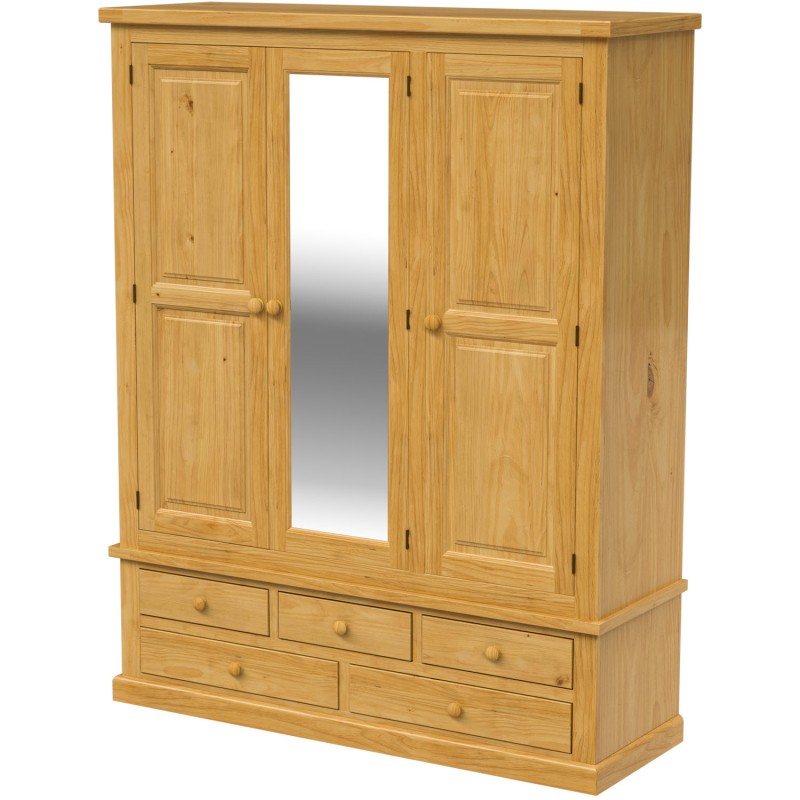 Chunky Pine Triple Wardrobe with Mirror