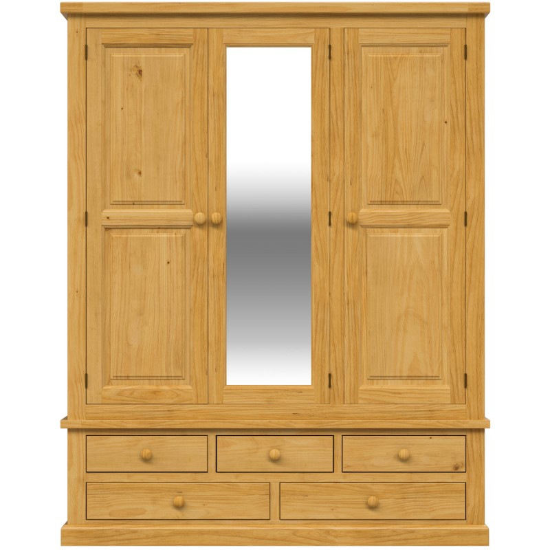 Chunky Pine Triple Wardrobe with Mirror