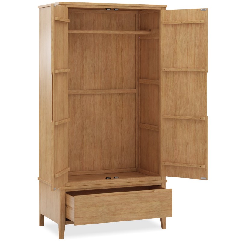 Harkus Oak Double Wardrobe With Drawer