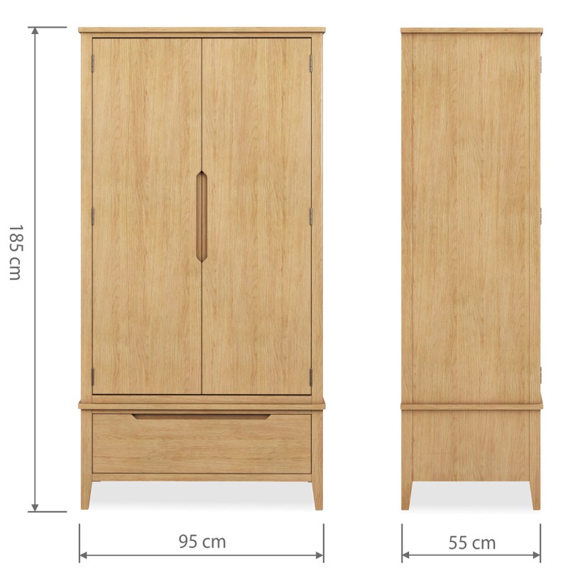 Harkus Oak Double Wardrobe With Drawer