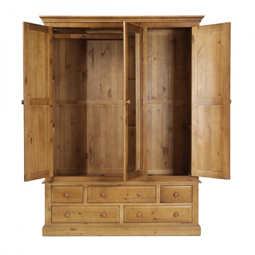 Country Pine Triple Wardrobe with Drawers Lifestyle Furniture UK