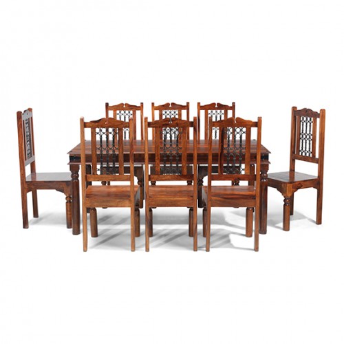 Jali Sheesham 200 cm Thakat Dining Table and 8 Chairs