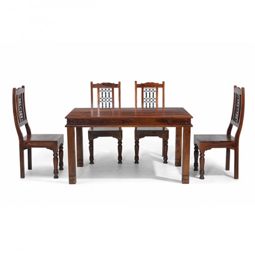 Jali Sheesham 140 cm Chunky Dining Table and 4 Chairs