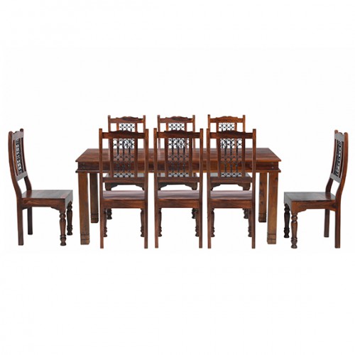 Jali Sheesham 200 cm Chunky Dining Table and 8 Chairs