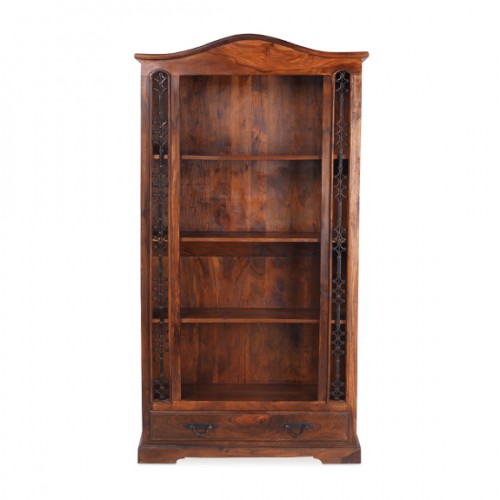 Jali Sheesham Tall Bookcase with Drawer