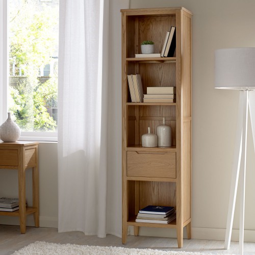 Tall slim clearance oak bookcase
